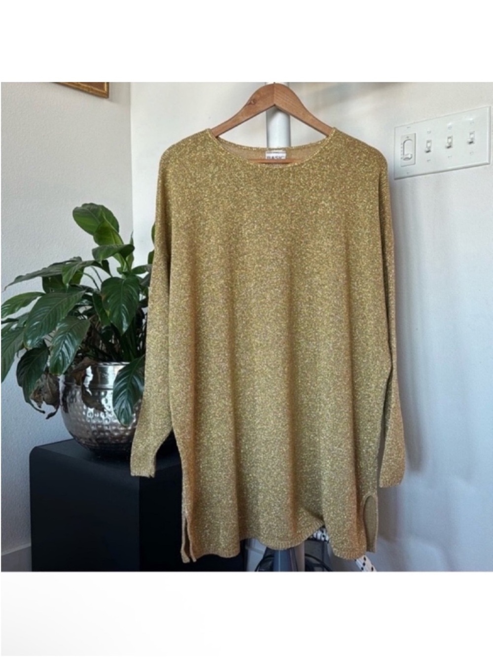 Vintage Women’s Plus Gold Knit Tunic Sweater Sz 20W Side Slits Crew